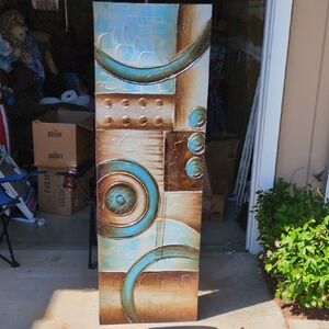 Abstract Canvas Art with Blue and Brown Circles